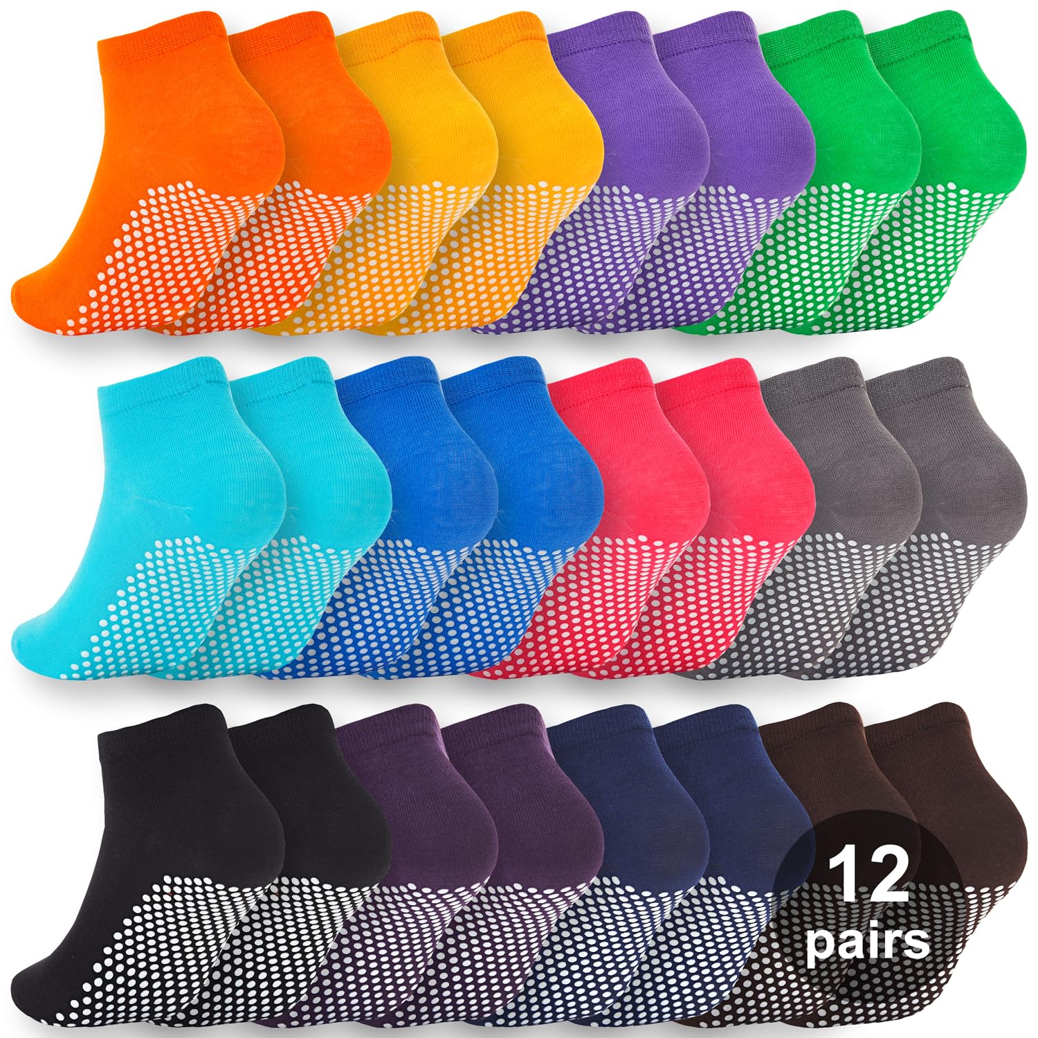 12 Pairs Grip Socks for Women & Men - Non Slip Pilates Yoga Hospital & Elderly Guest Socks