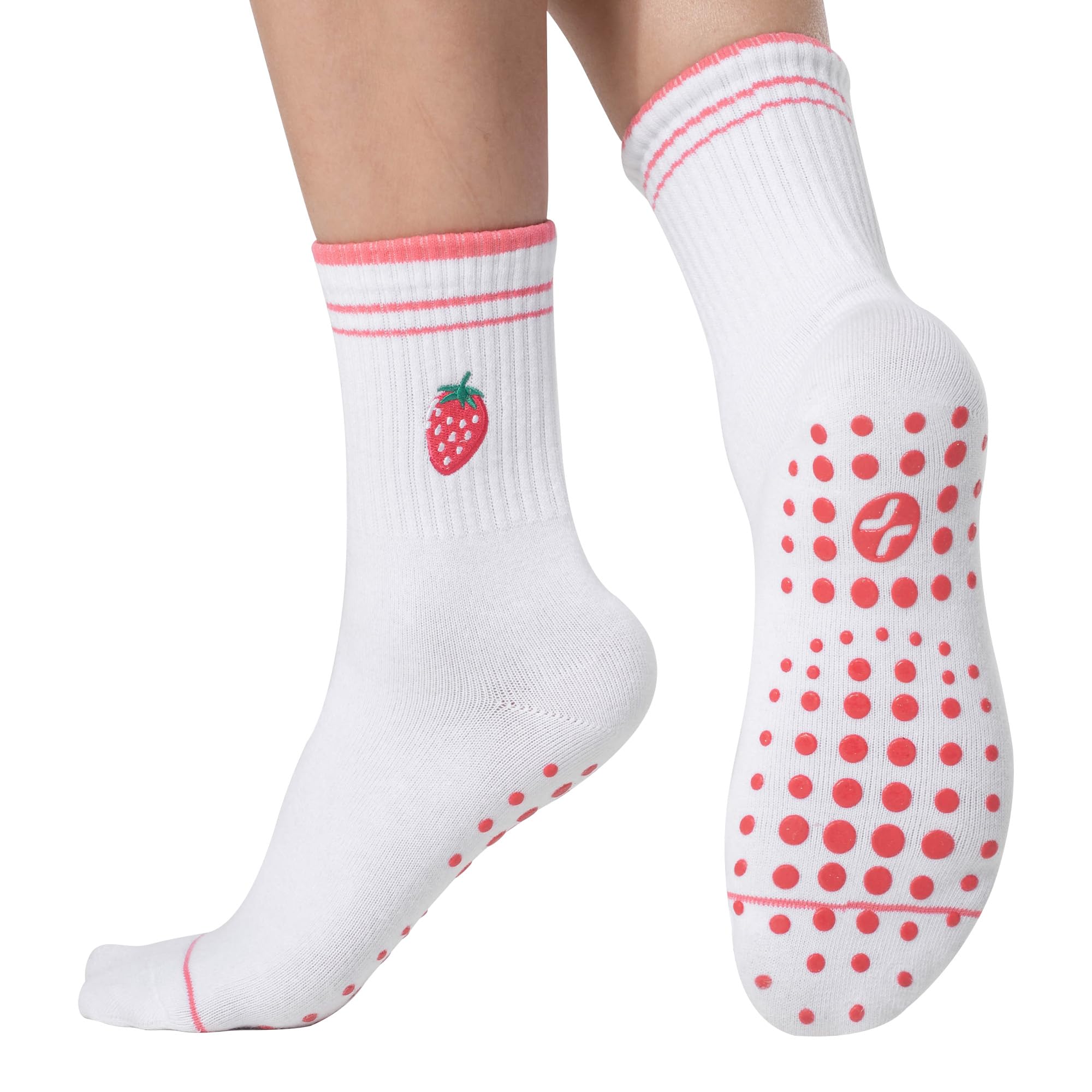 COOLMATE Pilates Socks with Grips for Women, Yoga Socks, Crew Non Slip Women for Barre, Pilates Gifts for Women