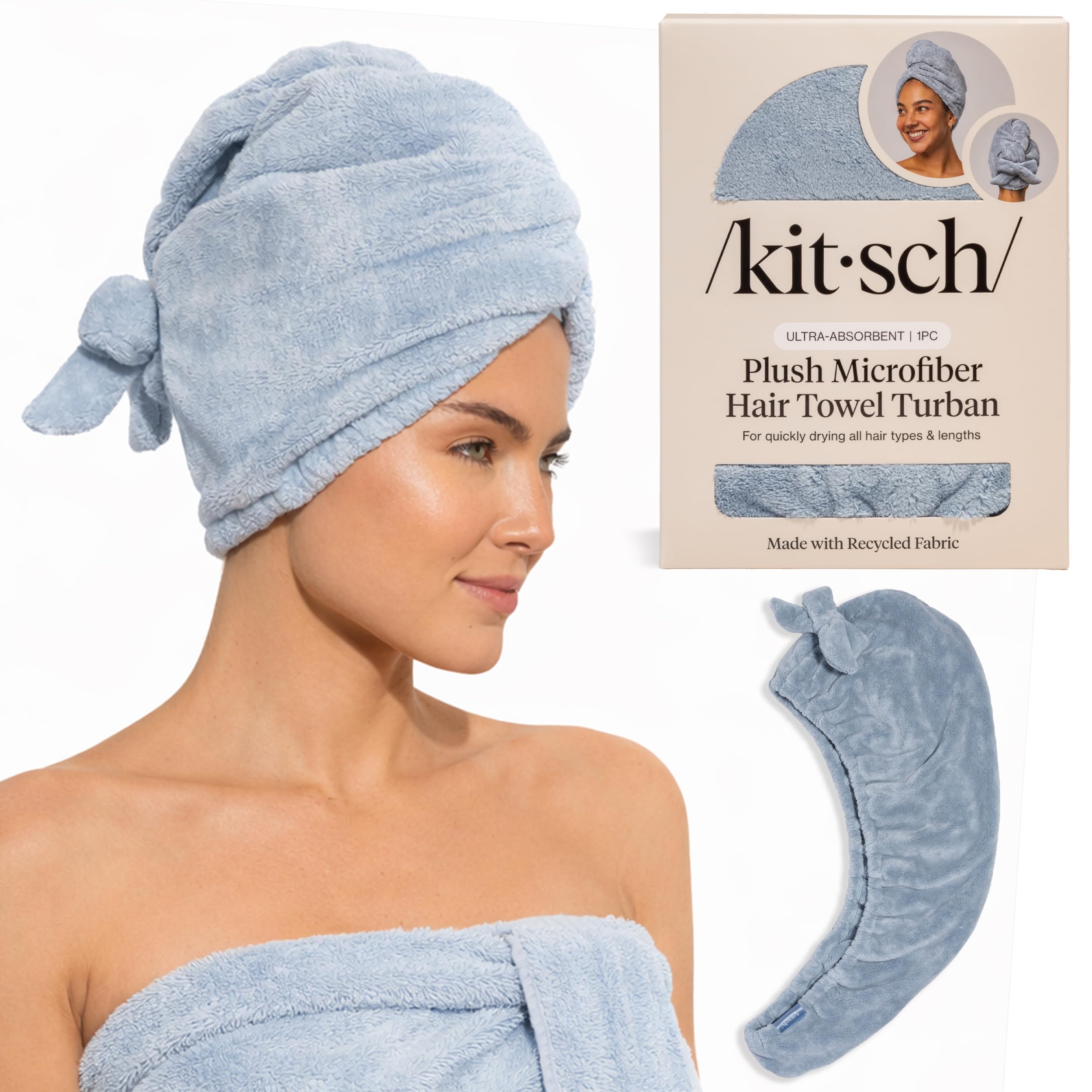 Kitsch Plush Microfiber Hair Towel Wrap for Women – Ultra Absorbent Microfiber Bath Towels for Wet, Curly, Long or Short Hair – Anti-Frizz Hair Wrap, Great Hair Care Gifts for Women
