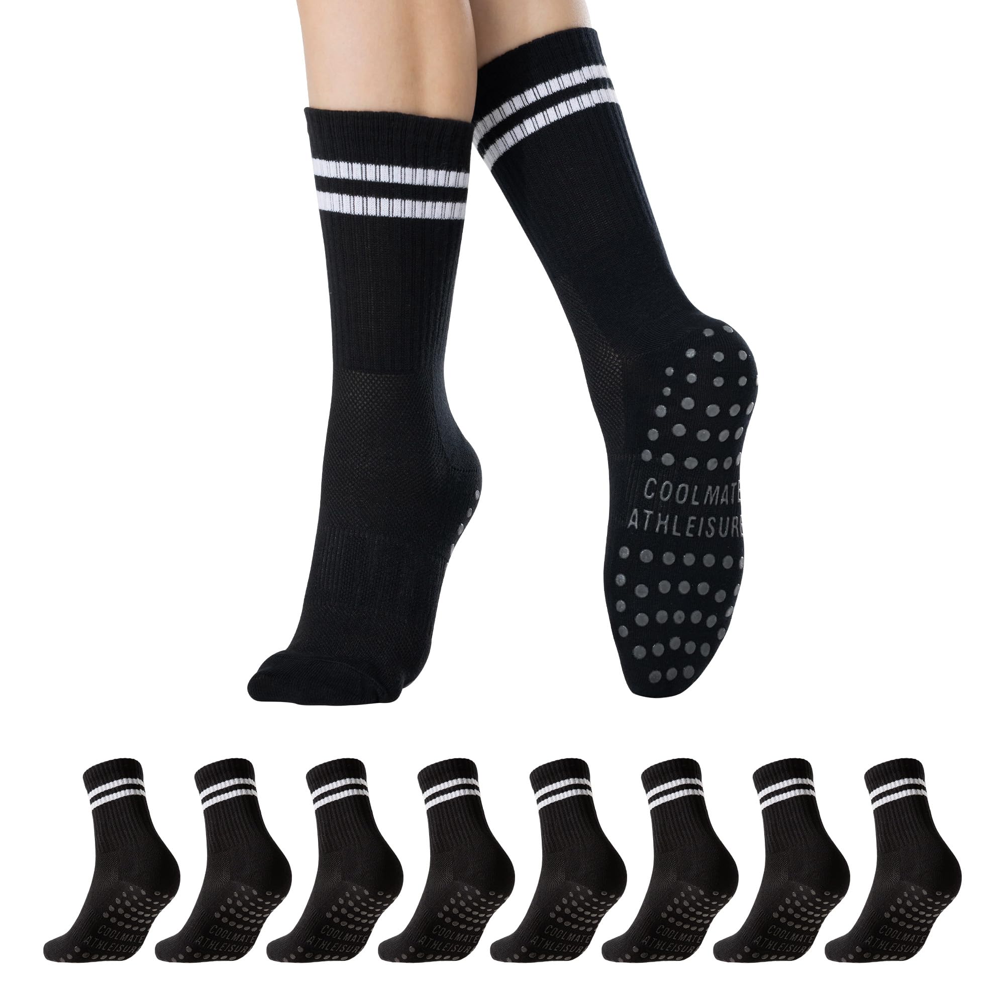 COOLMATE Pilates Socks with Grips for Women, Yoga Socks, Crew Non Slip Women for Barre, Pilates Gifts for Women