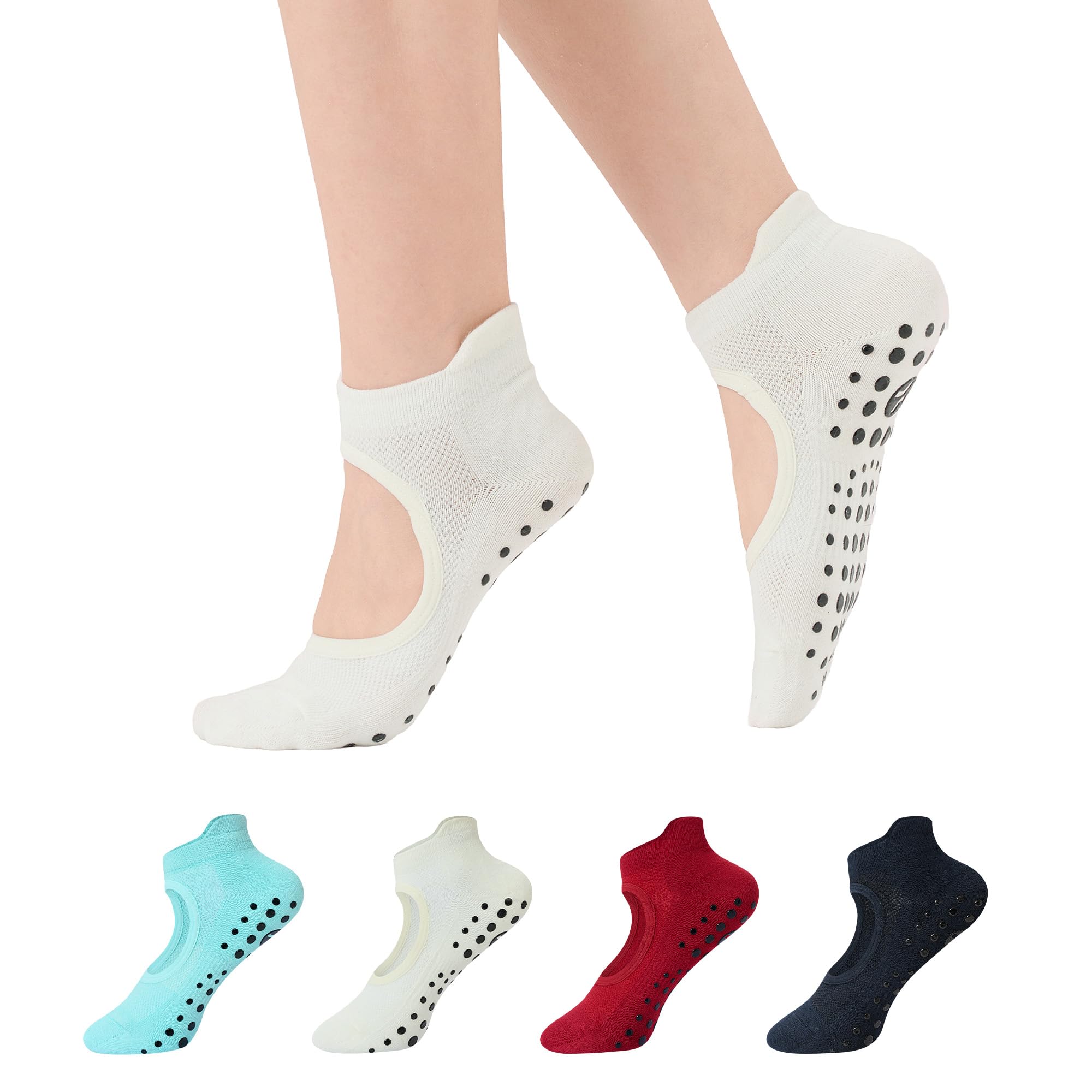 COOLMATE Pilates Socks with Grips for Women, Yoga Socks, Crew Non Slip Women for Barre, Pilates Gifts for Women