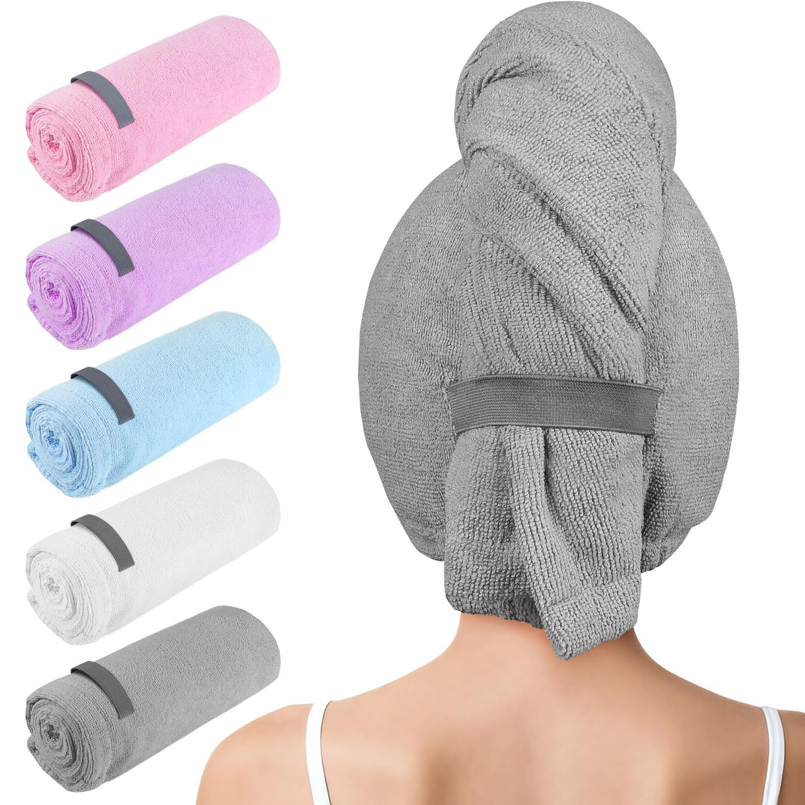 AIDEA Microfiber Hair Towel Wrap, 5 Pack Hair Turbans, Super Absorbent Quick Dry Hair Towel Wrap for All Hair Types Anti Frizz, Multicolor 26"×10"