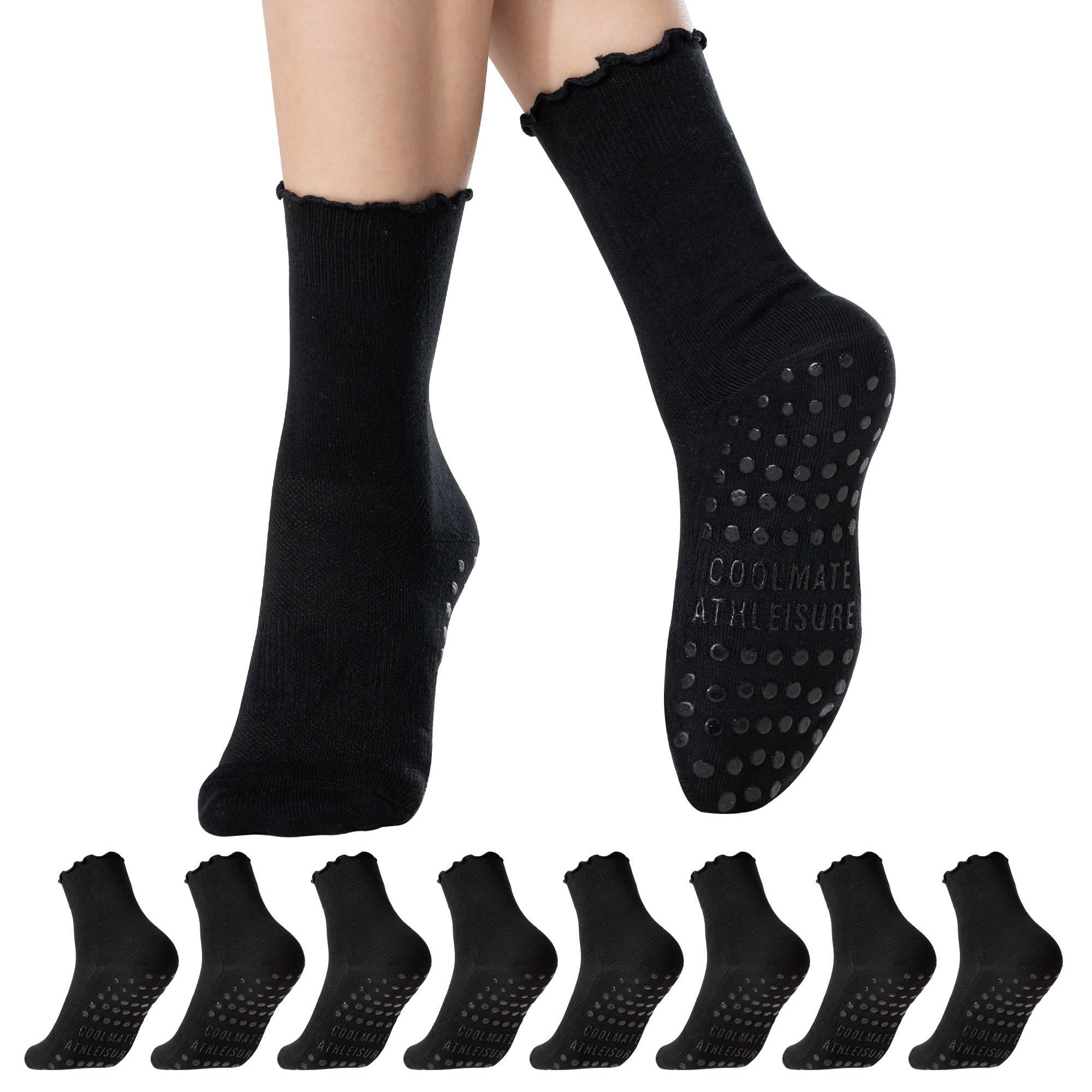 COOLMATE Pilates Socks with Grips for Women, Yoga Socks, Crew Non Slip Women for Barre, Pilates Gifts for Women