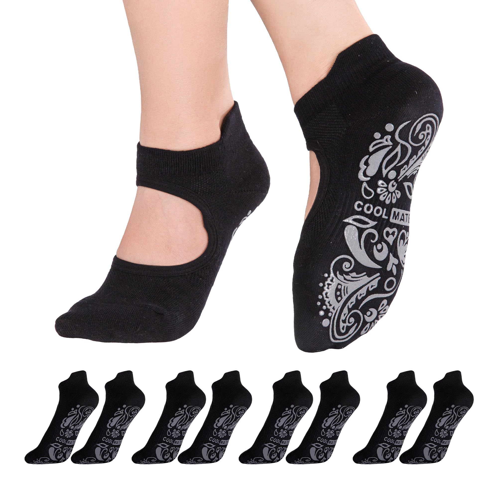 COOLMATE Pilates Socks with Grips for Women, Yoga Socks, Crew Non Slip Women for Barre, Pilates Gifts for Women