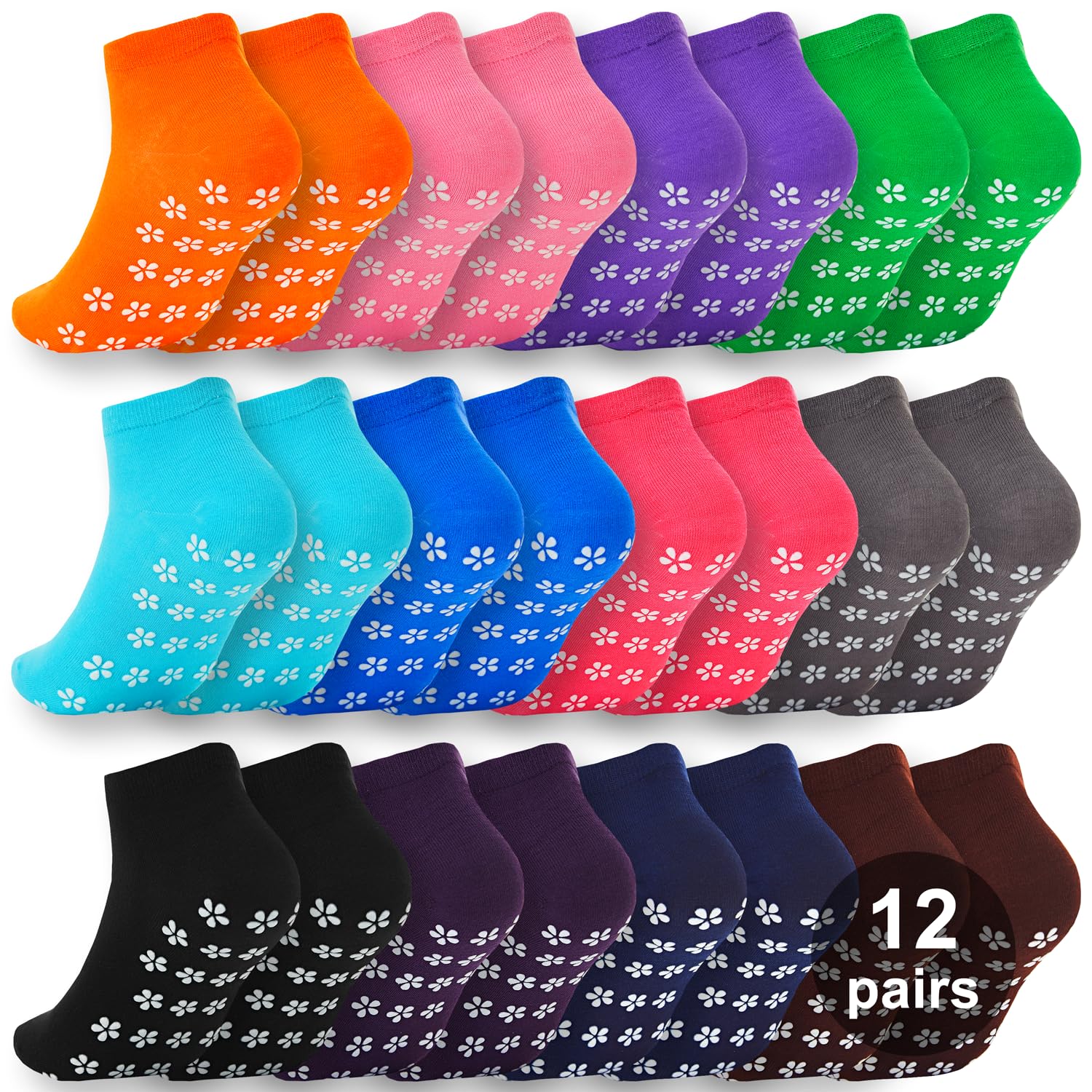 12 Pairs Grip Socks for Women & Men - Non Slip Pilates Yoga Hospital & Elderly Guest Socks