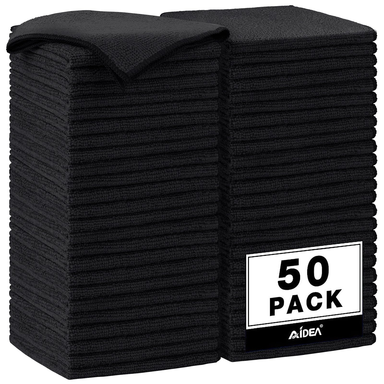 AIDEA Microfiber Cleaning Cloth Black 150PK, Microfiber Towels for Cars, Premium Car Cloths, Dusting Cloth Lint Free Cleaning Rags for SUVs, House, Kitchen, Window, Workshops,12×12"
