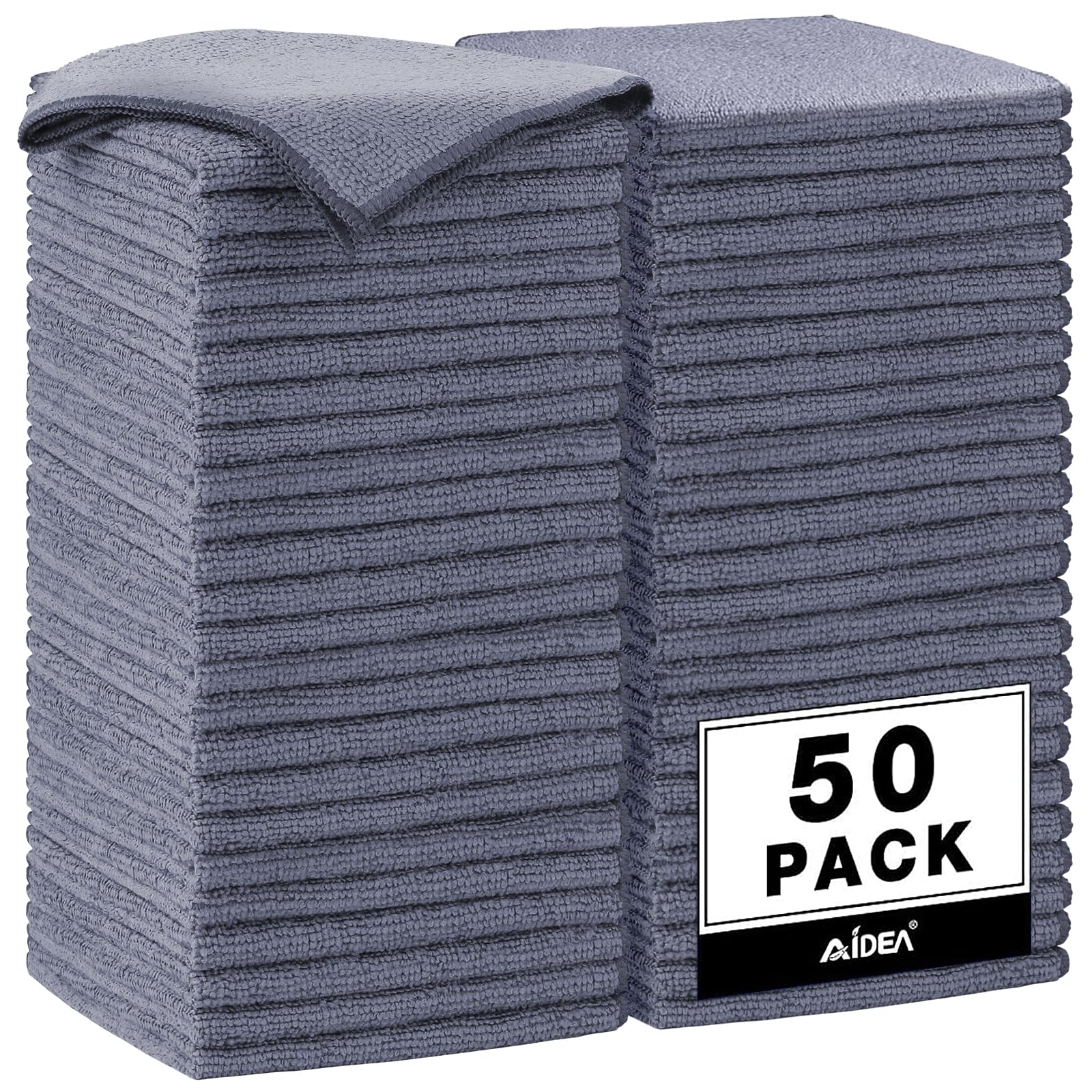 AIDEA Microfiber Cleaning Cloth Black 150PK, Microfiber Towels for Cars, Premium Car Cloths, Dusting Cloth Lint Free Cleaning Rags for SUVs, House, Kitchen, Window, Workshops,12×12"