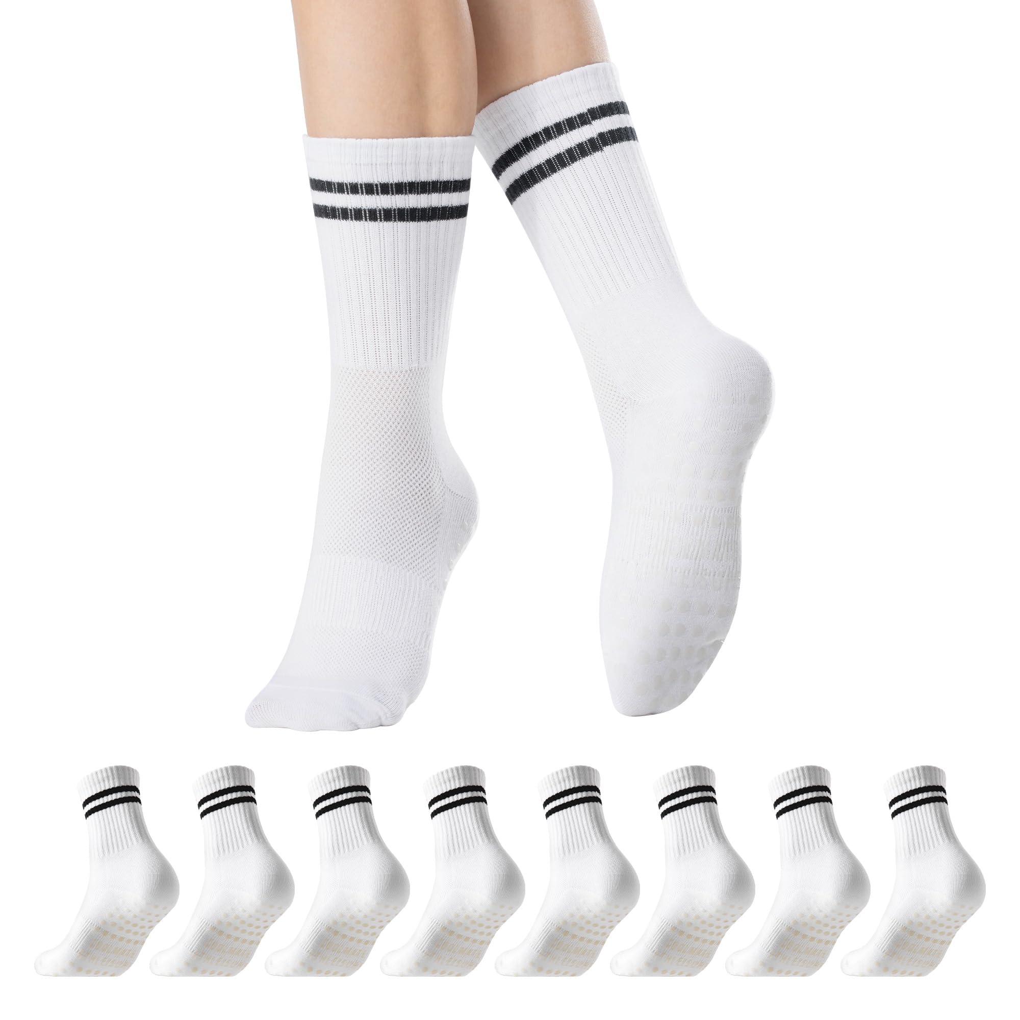 COOLMATE Pilates Socks with Grips for Women, Yoga Socks, Crew Non Slip Women for Barre, Pilates Gifts for Women
