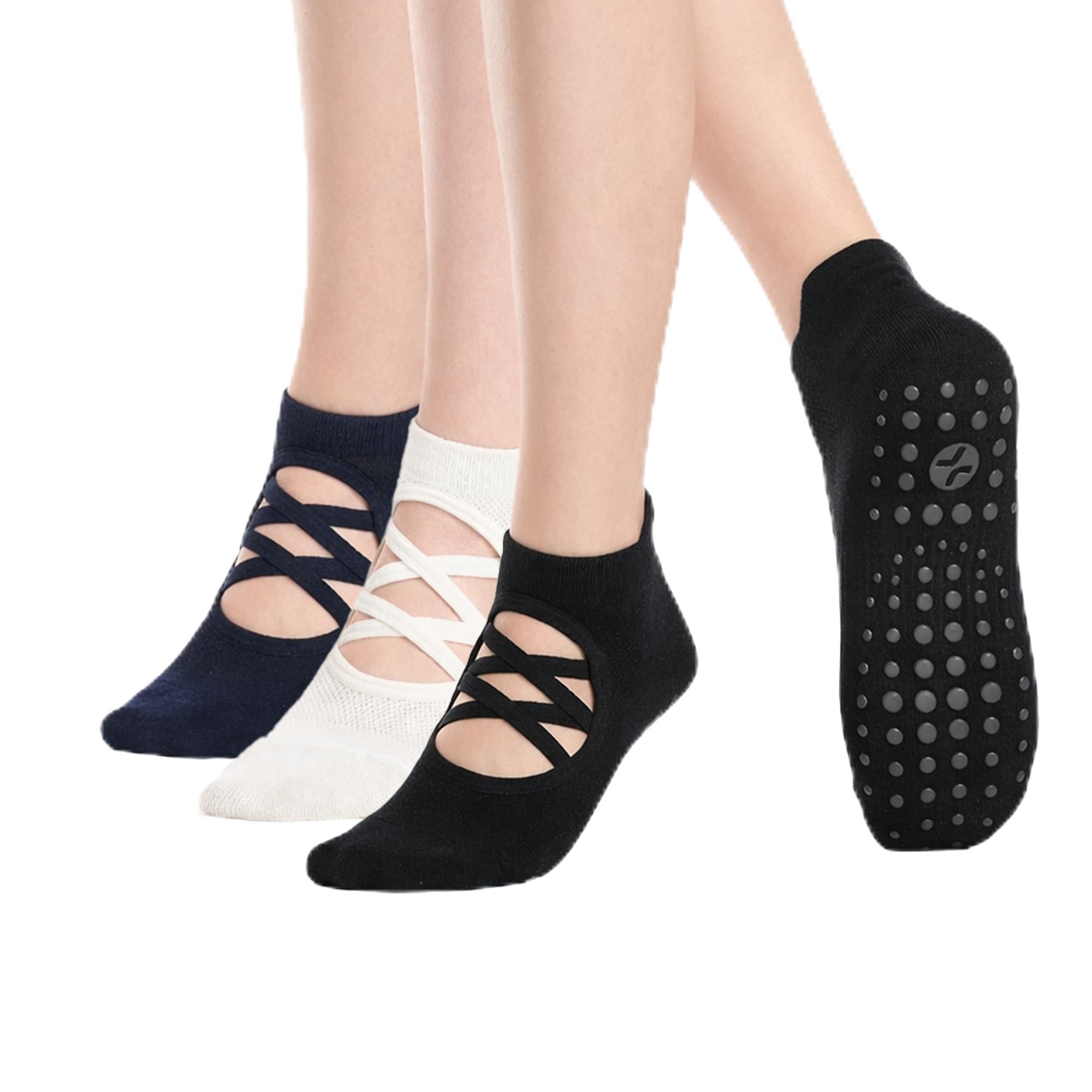 COOLMATE Pilates Socks with Grips for Women, Yoga Socks, Crew Non Slip Women for Barre, Pilates Gifts for Women