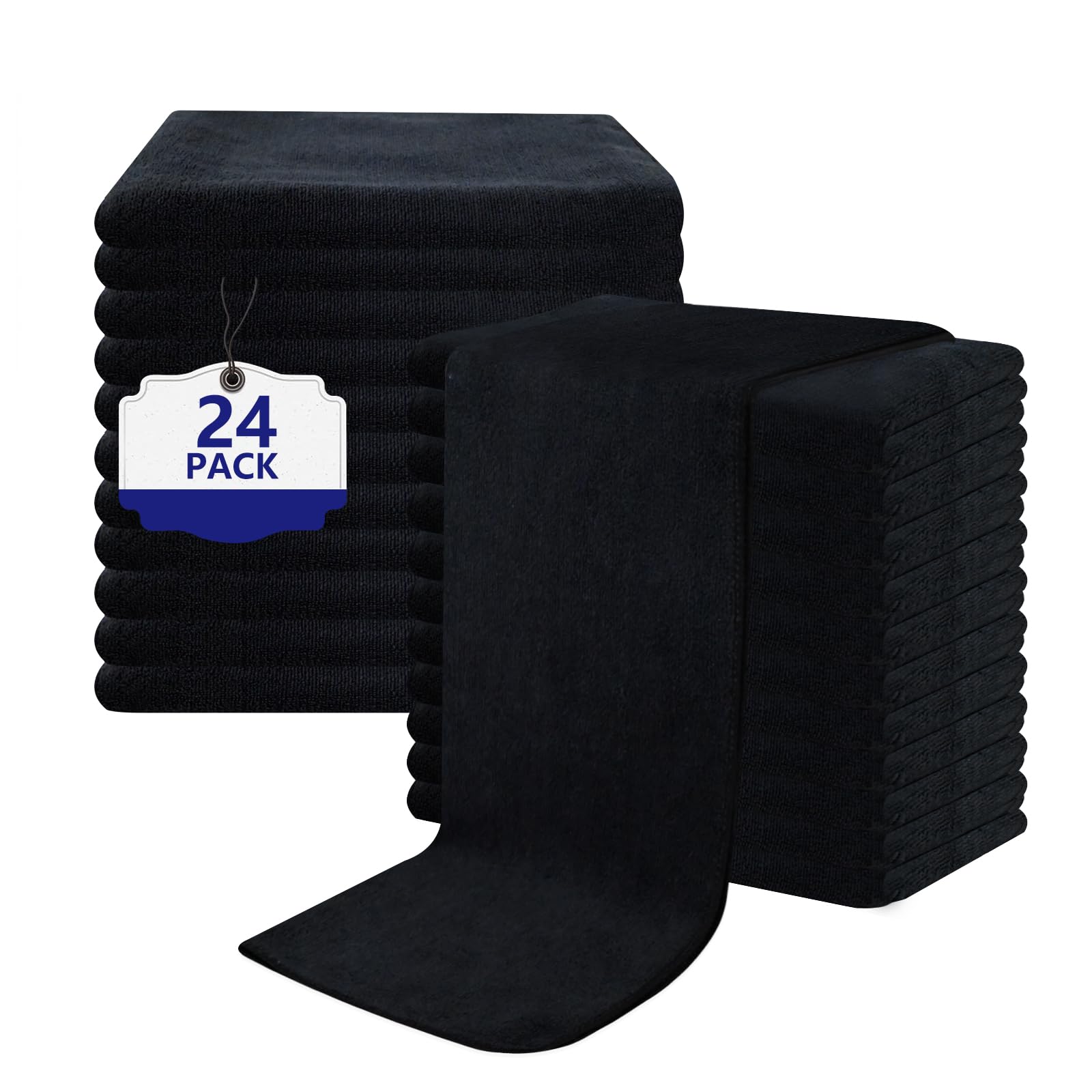 Puomue 6 Pack Black Salon Towels, Super Soft and Absorbent Microfiber Hair Towel for Salon, Bath, Spa, Pool and Home, 27 inch X 16 inch, Black