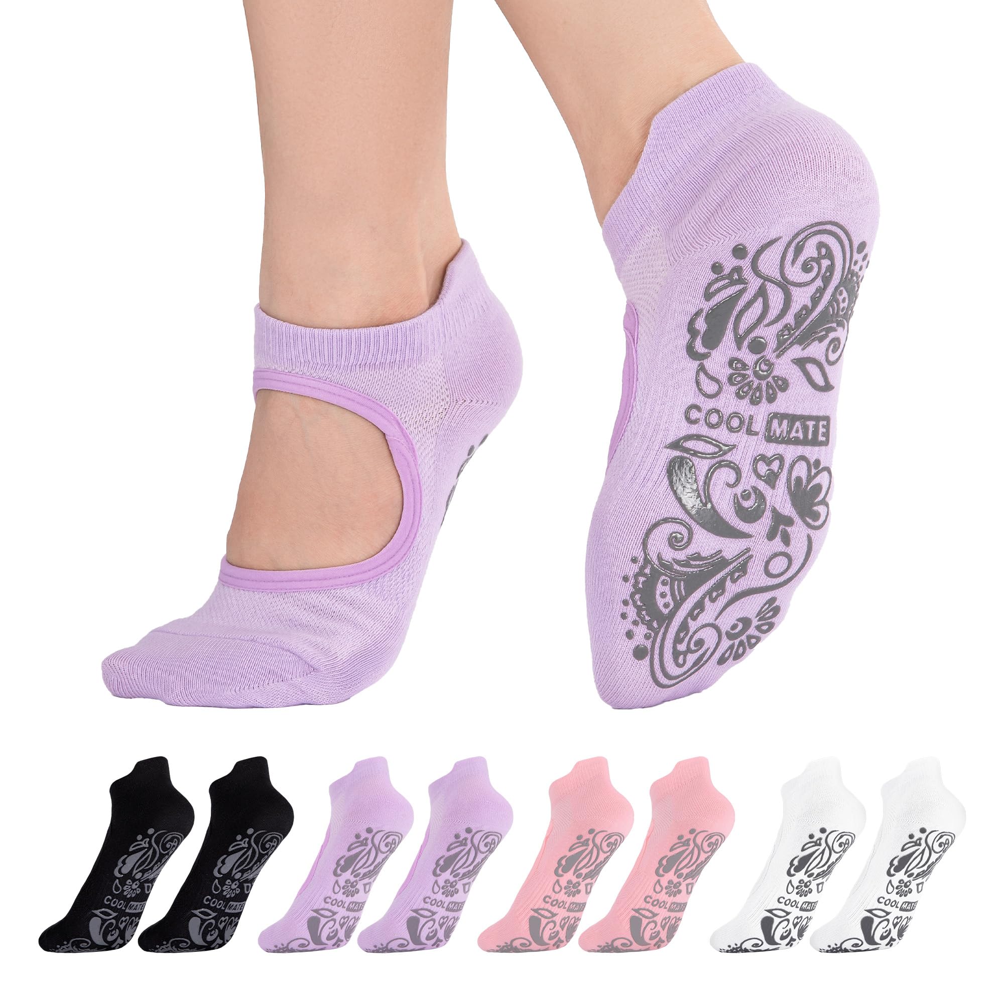 COOLMATE Pilates Socks with Grips for Women, Yoga Socks, Crew Non Slip Women for Barre, Pilates Gifts for Women