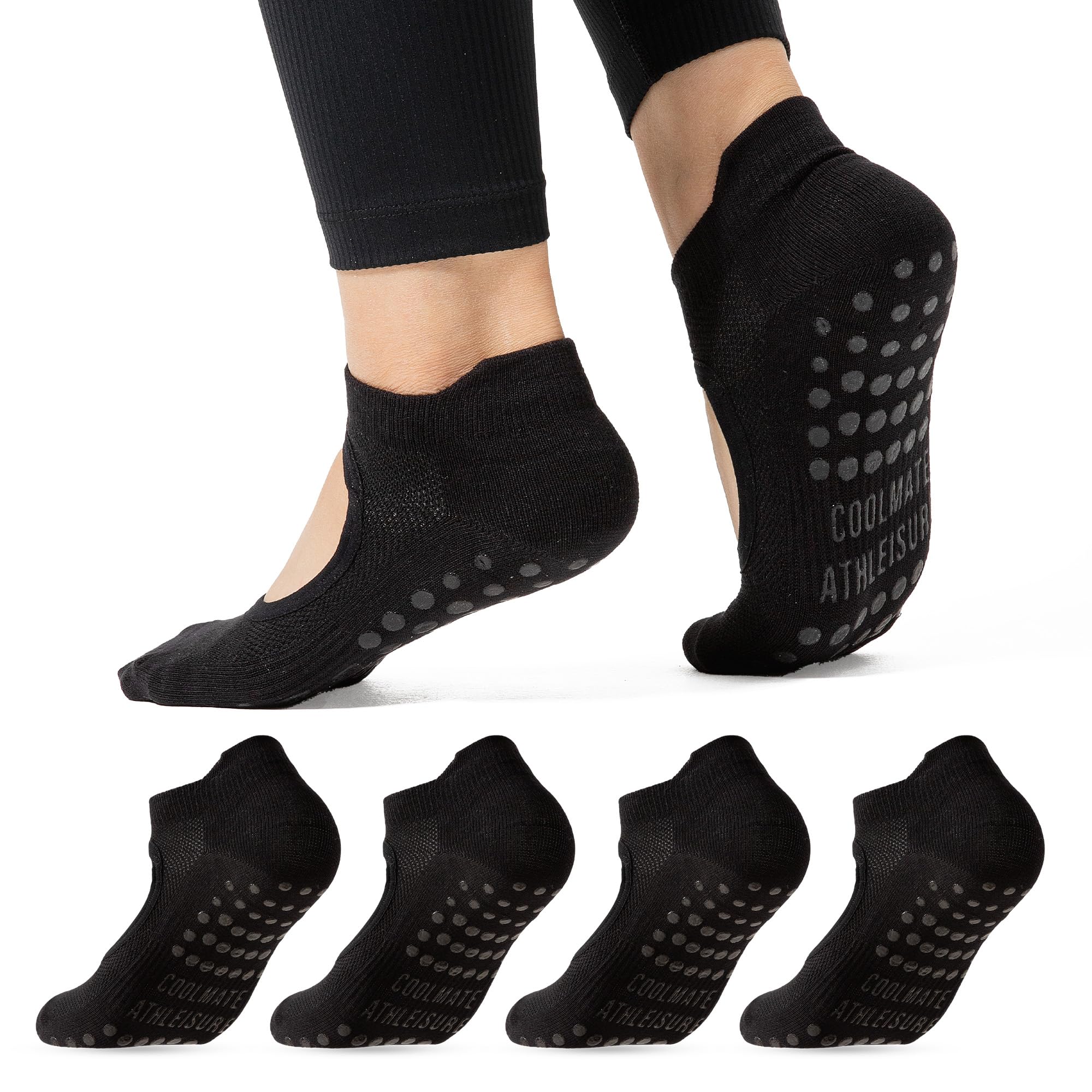 COOLMATE Pilates Socks with Grips for Women, Yoga Socks, Crew Non Slip Women for Barre, Pilates Gifts for Women