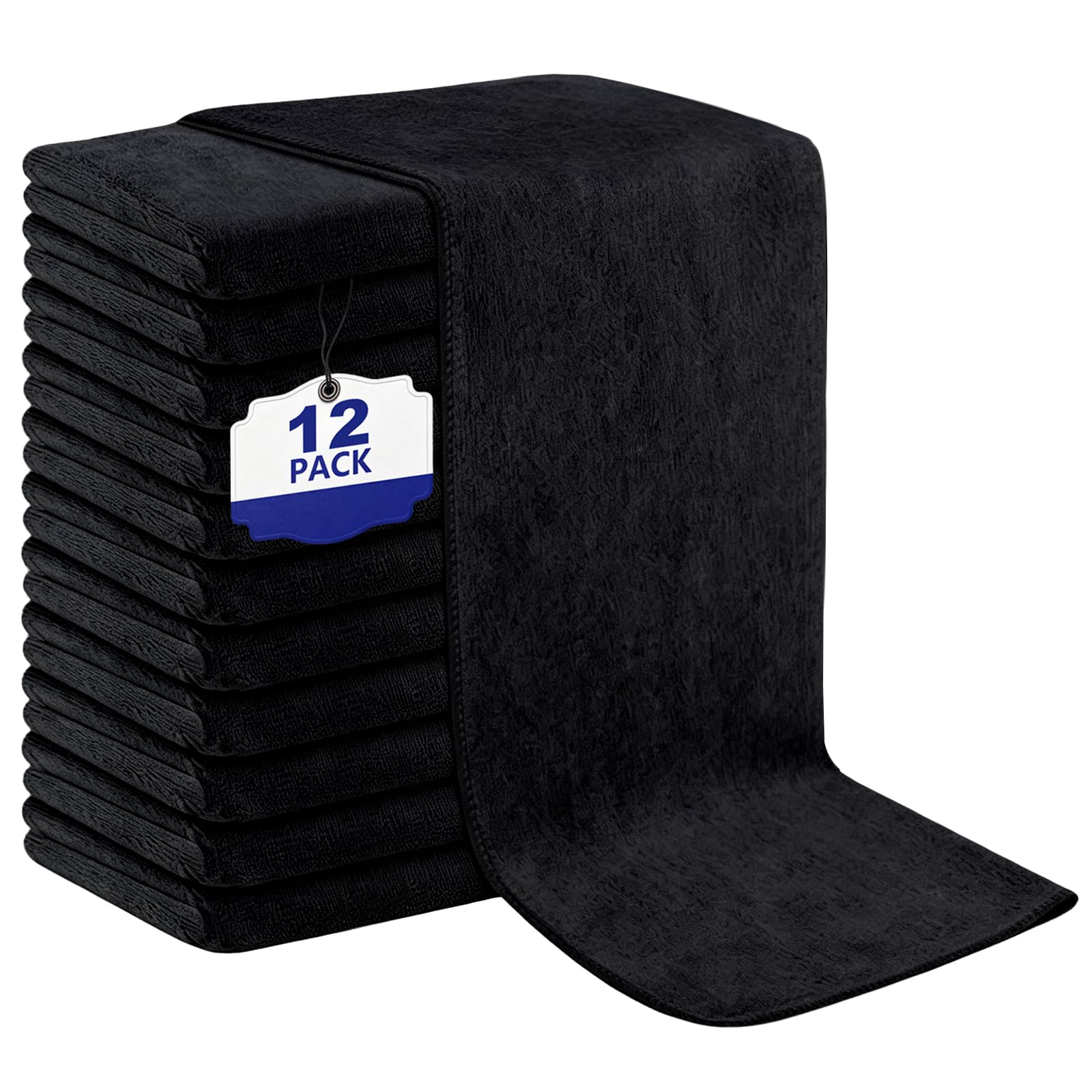 Puomue 6 Pack Black Salon Towels, Super Soft and Absorbent Microfiber Hair Towel for Salon, Bath, Spa, Pool and Home, 27 inch X 16 inch, Black