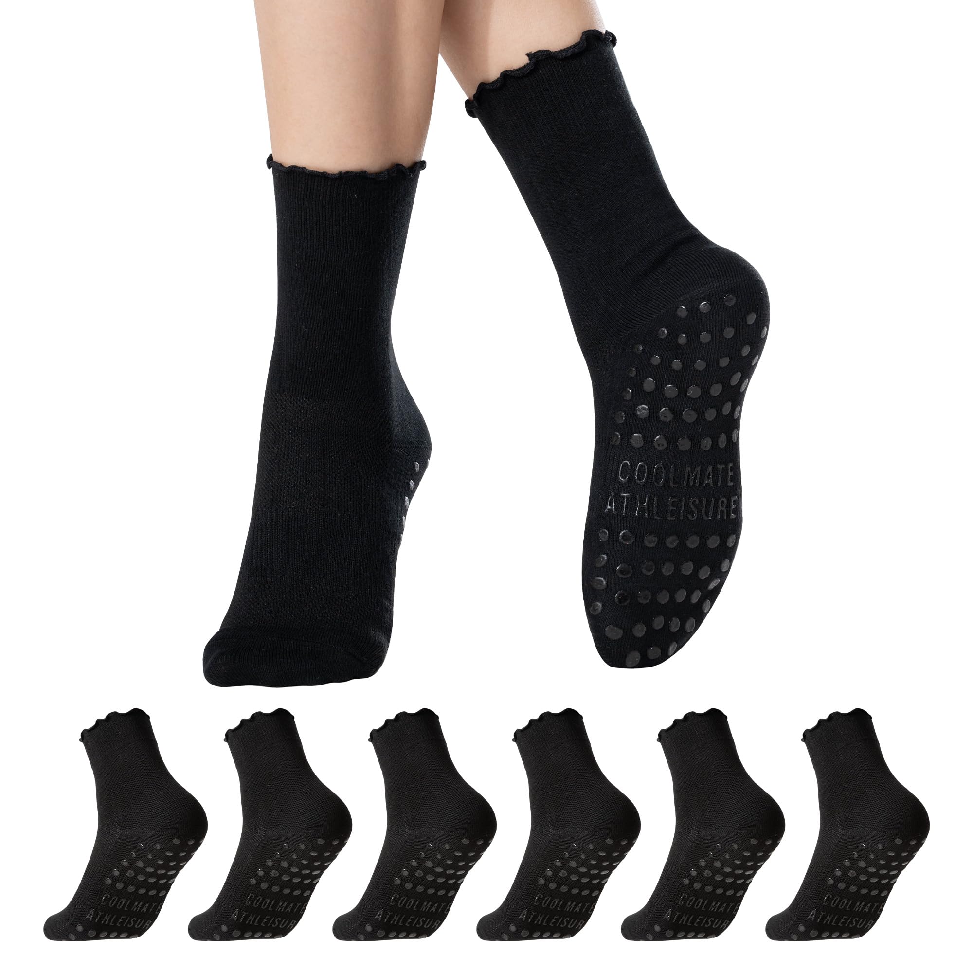 COOLMATE Pilates Socks with Grips for Women, Yoga Socks, Crew Non Slip Women for Barre, Pilates Gifts for Women