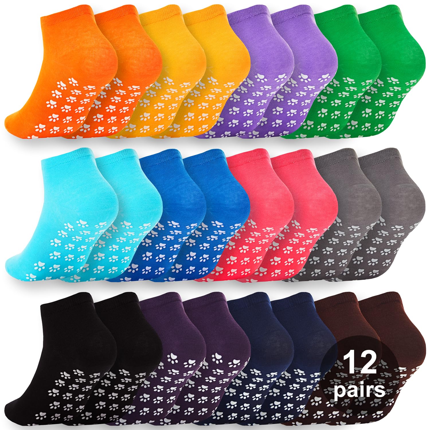 12 Pairs Grip Socks for Women & Men - Non Slip Pilates Yoga Hospital & Elderly Guest Socks