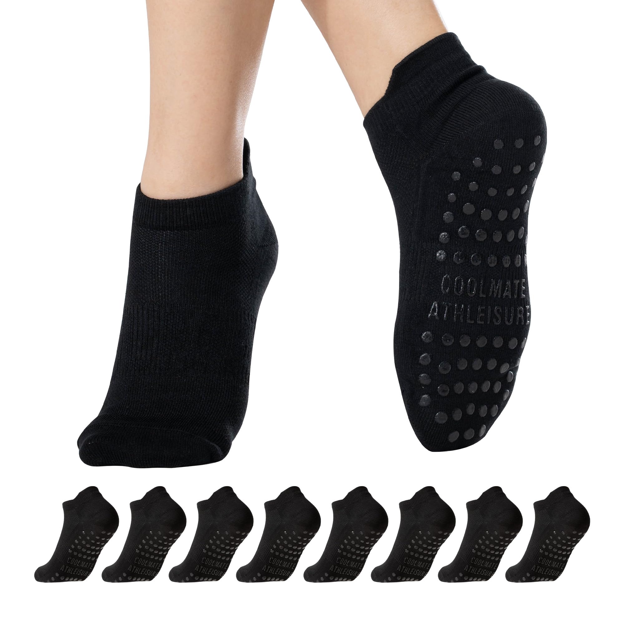 COOLMATE Pilates Socks with Grips for Women, Yoga Socks, Crew Non Slip Women for Barre, Pilates Gifts for Women