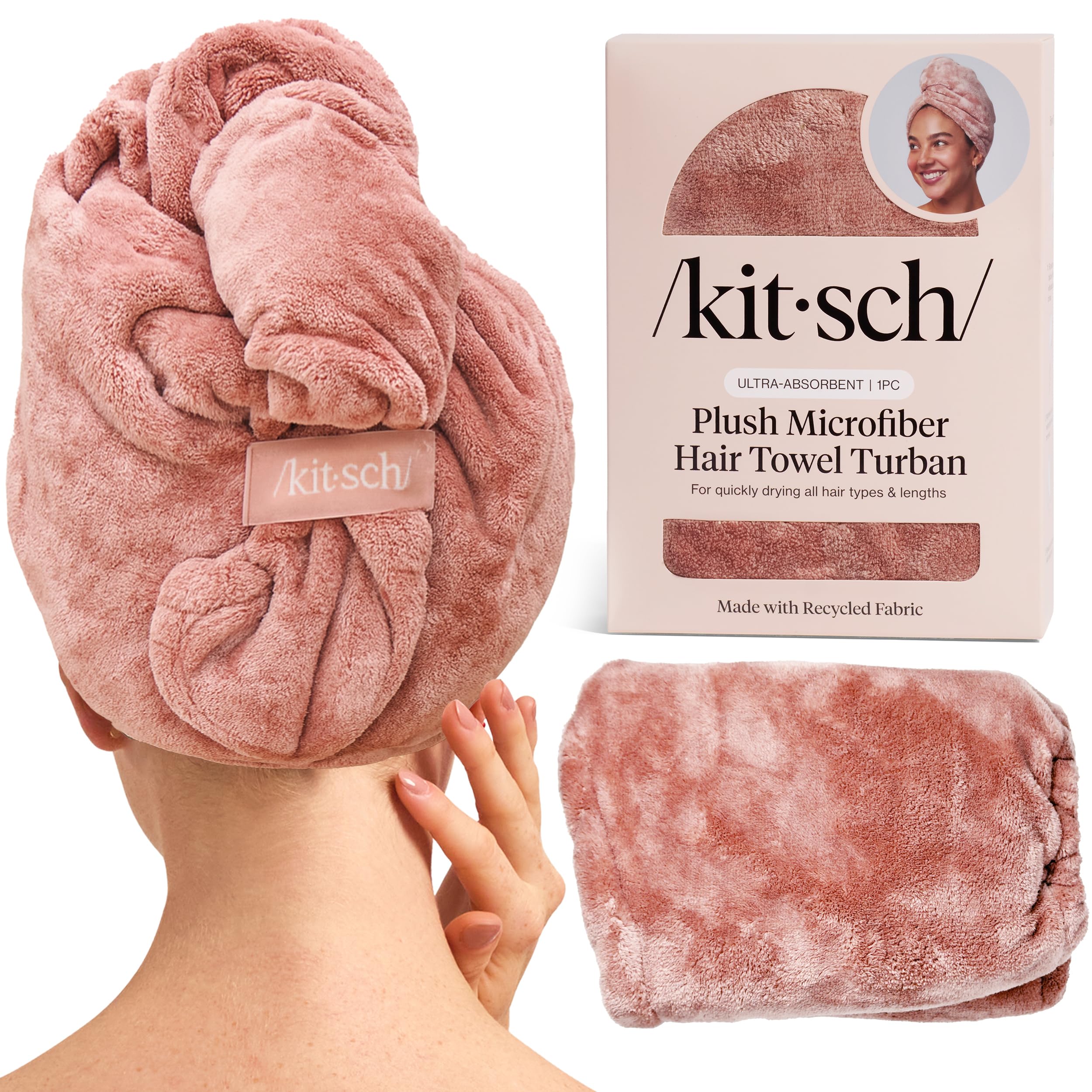 Kitsch Plush Microfiber Hair Towel Wrap for Women – Ultra Absorbent Microfiber Bath Towels for Wet, Curly, Long or Short Hair – Anti-Frizz Hair Wrap, Great Hair Care Gifts for Women