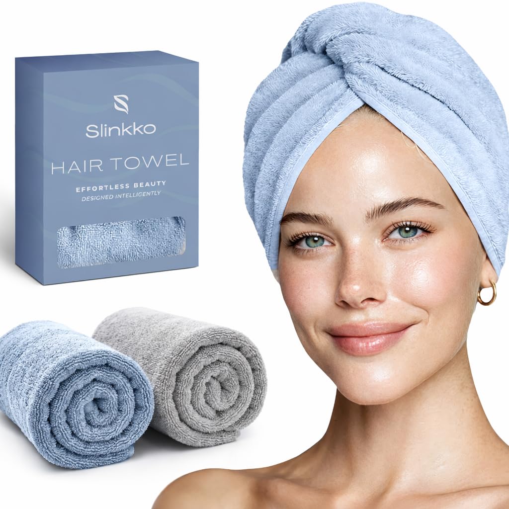 Microfiber Hair Towel Wrap Turban (Blue and Grey)