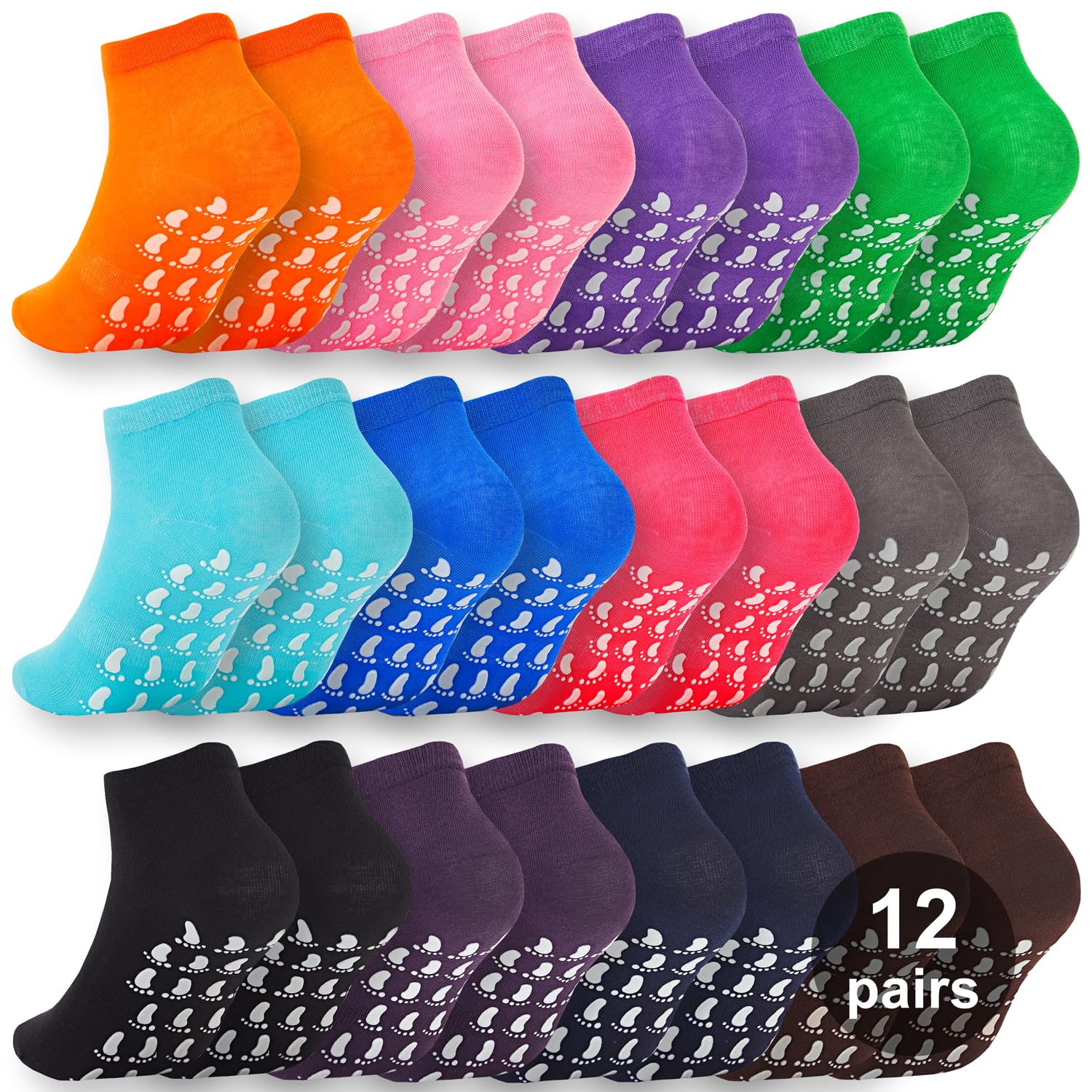 12 Pairs Grip Socks for Women & Men - Non Slip Pilates Yoga Hospital & Elderly Guest Socks