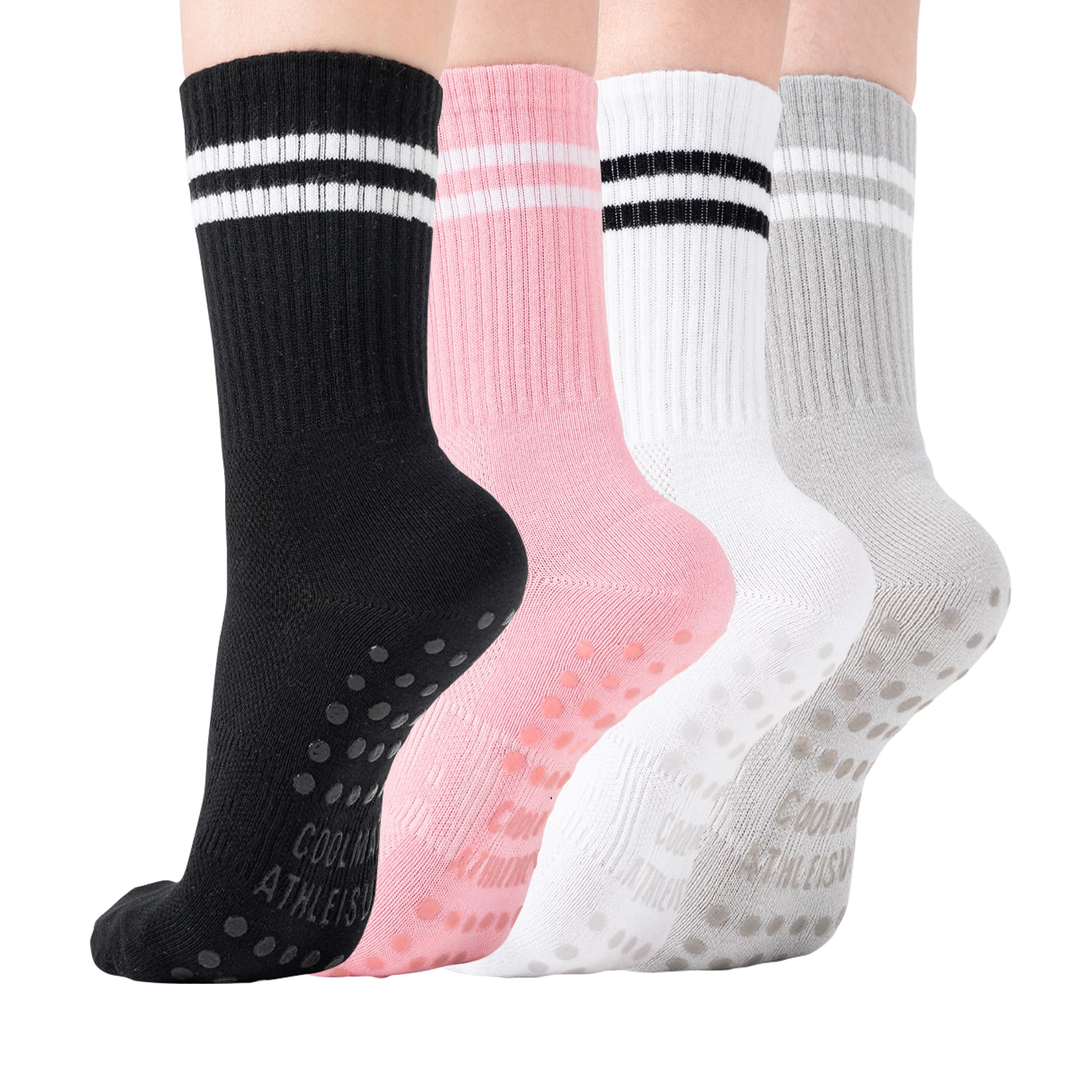 COOLMATE Pilates Socks with Grips for Women, Yoga Socks, Crew Non Slip Women for Barre, Pilates Gifts for Women