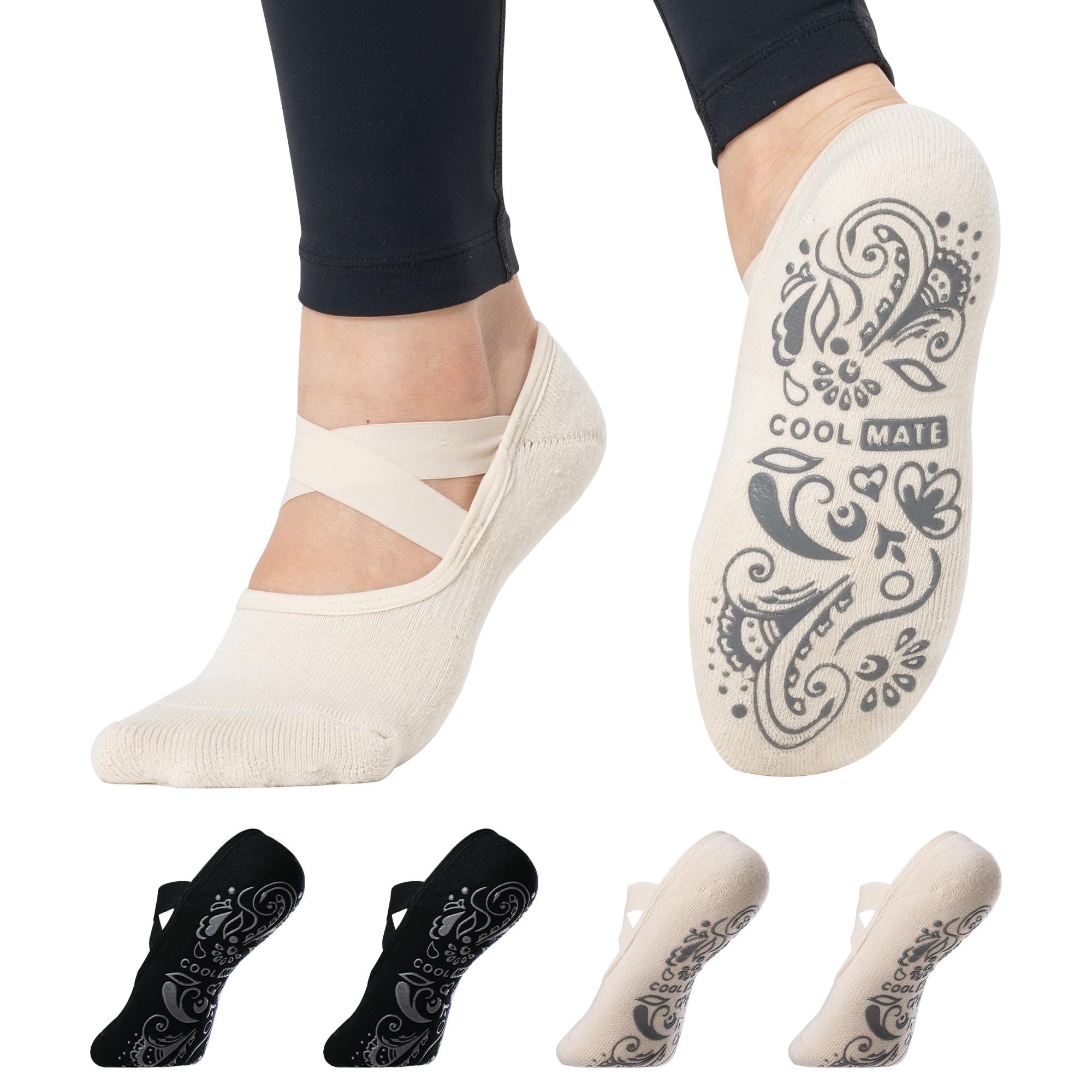 COOLMATE Pilates Socks with Grips for Women, Yoga Socks, Crew Non Slip Women for Barre, Pilates Gifts for Women