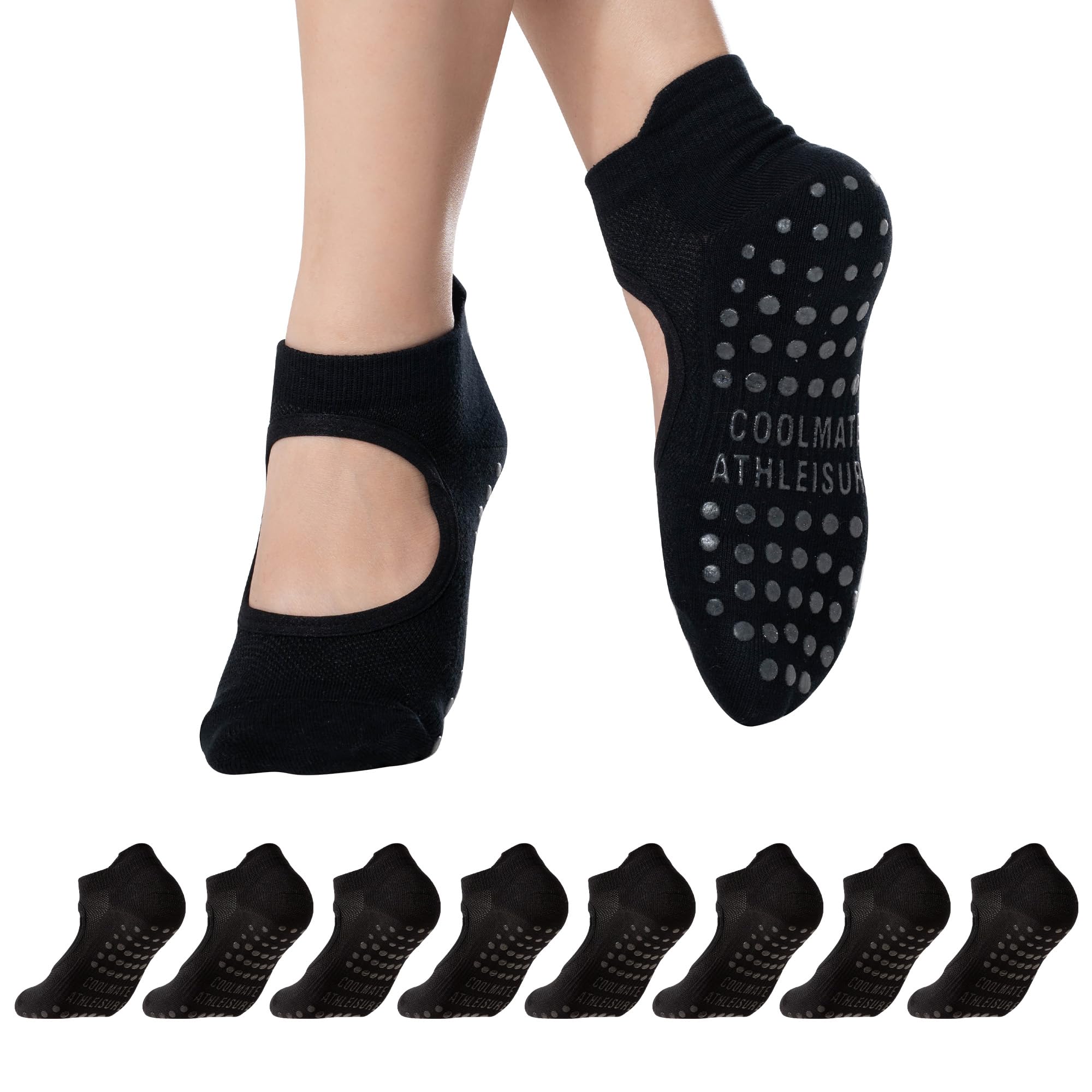 COOLMATE Pilates Socks with Grips for Women, Yoga Socks, Crew Non Slip Women for Barre, Pilates Gifts for Women