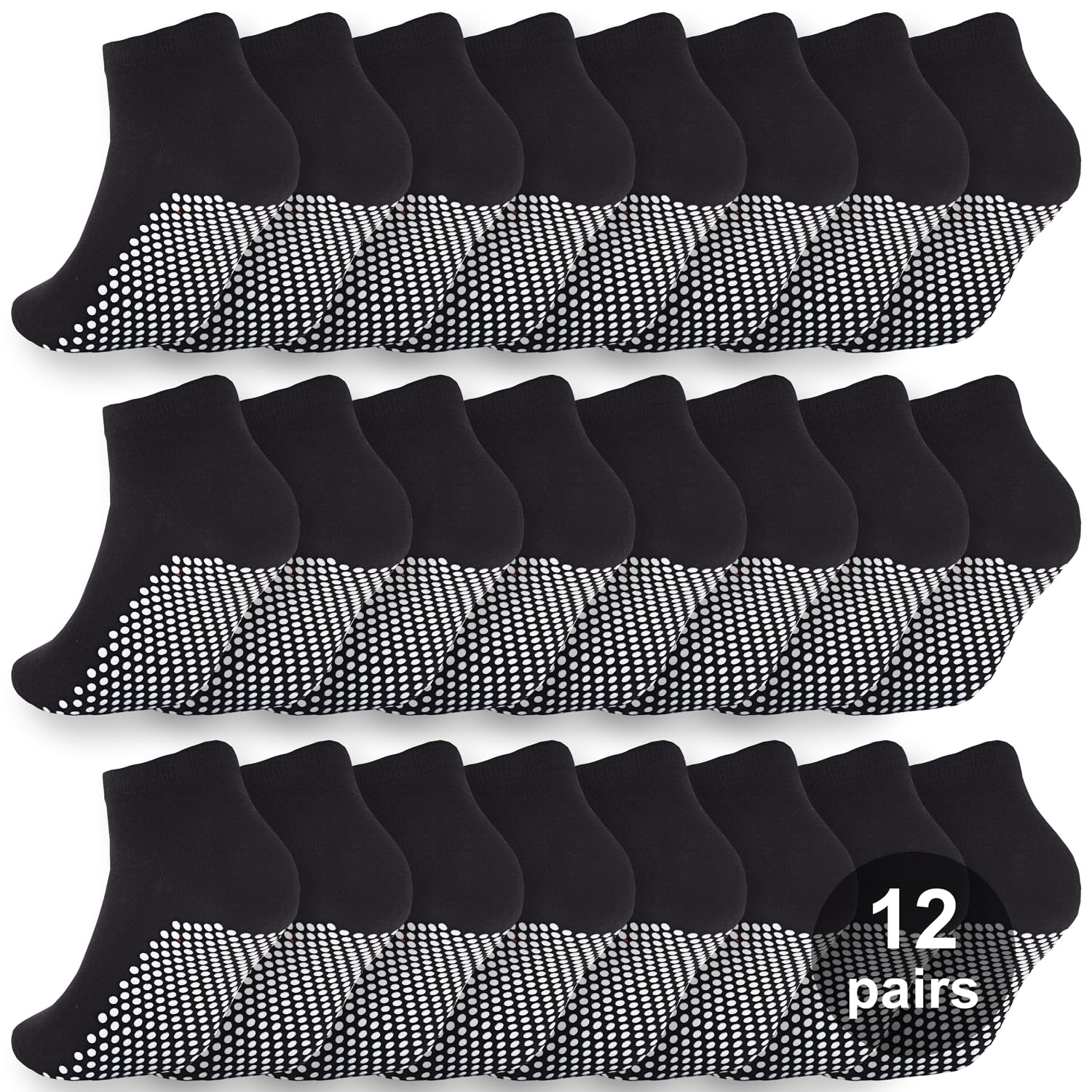 12 Pairs Grip Socks for Women & Men - Non Slip Pilates Yoga Hospital & Elderly Guest Socks