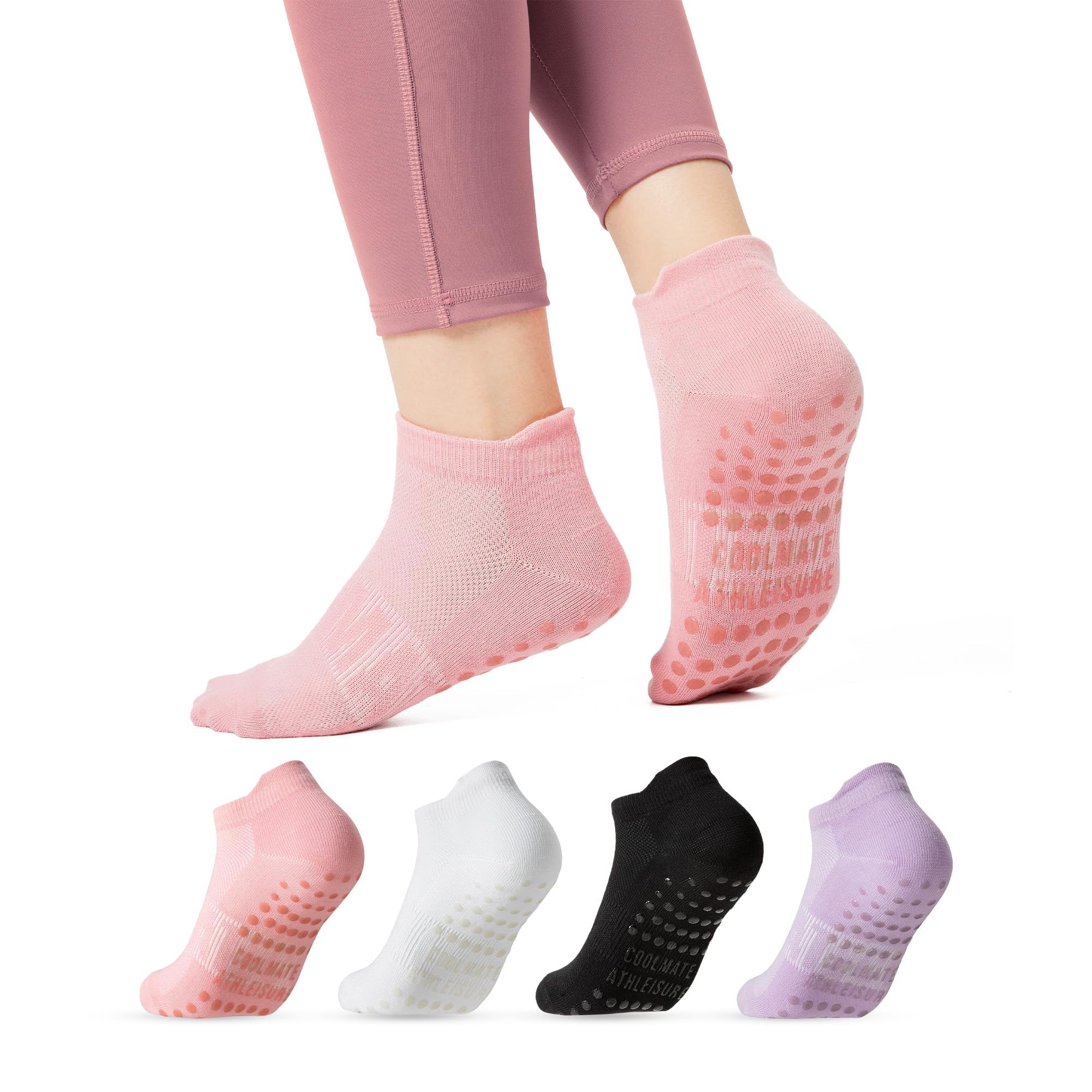 COOLMATE Pilates Socks with Grips for Women, Yoga Socks, Crew Non Slip Women for Barre, Pilates Gifts for Women