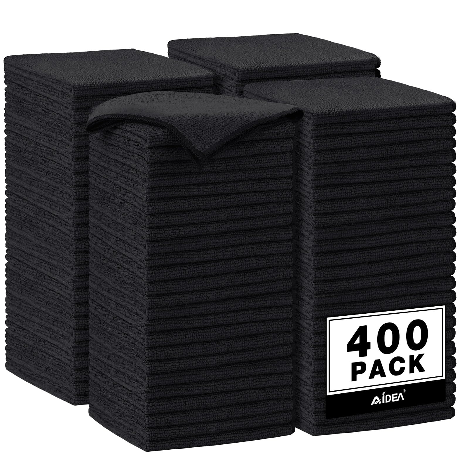 AIDEA Microfiber Cleaning Cloth Black 150PK, Microfiber Towels for Cars, Premium Car Cloths, Dusting Cloth Lint Free Cleaning Rags for SUVs, House, Kitchen, Window, Workshops,12×12"