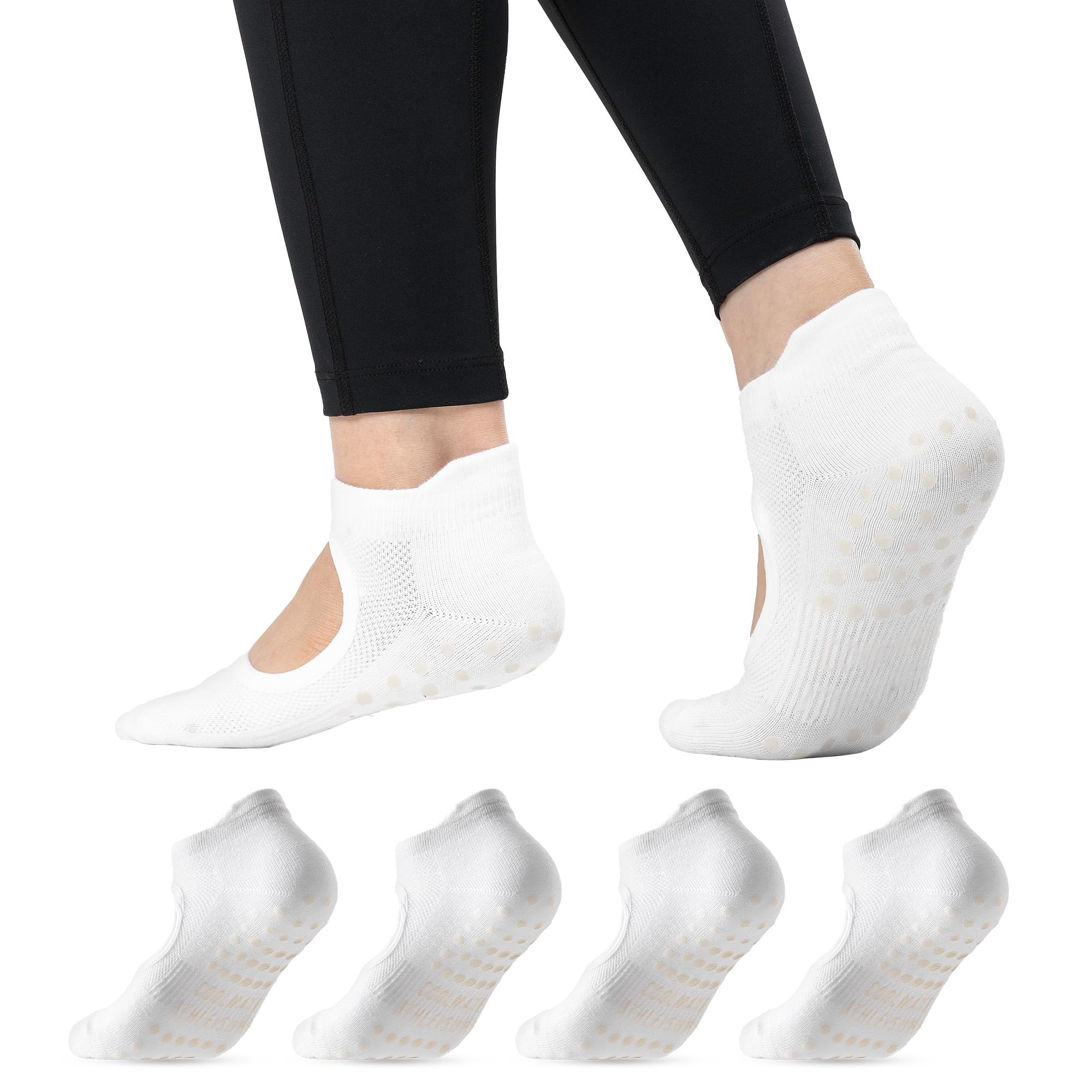 COOLMATE Pilates Socks with Grips for Women, Yoga Socks, Crew Non Slip Women for Barre, Pilates Gifts for Women