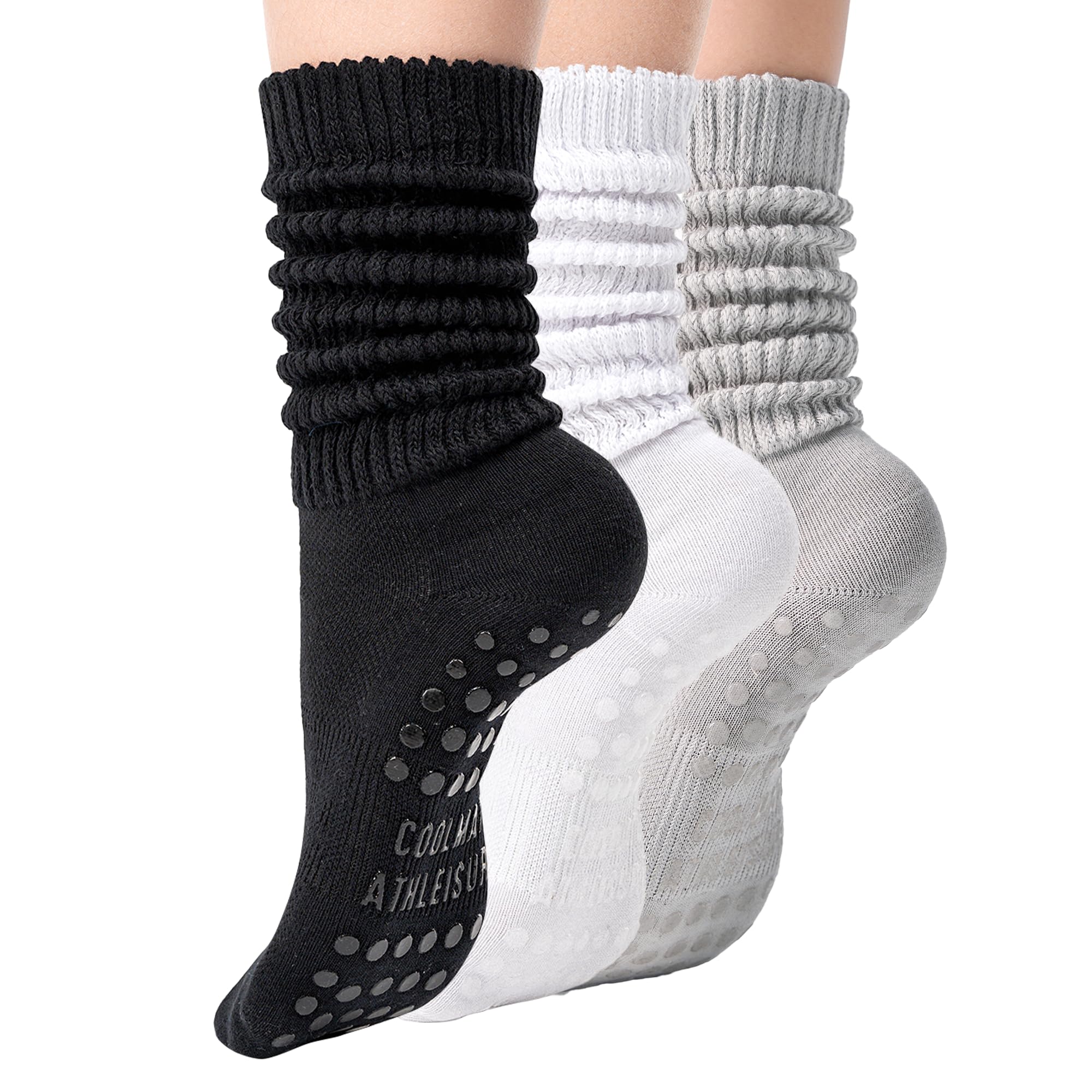 COOLMATE Pilates Socks with Grips for Women, Yoga Socks, Crew Non Slip Women for Barre, Pilates Gifts for Women