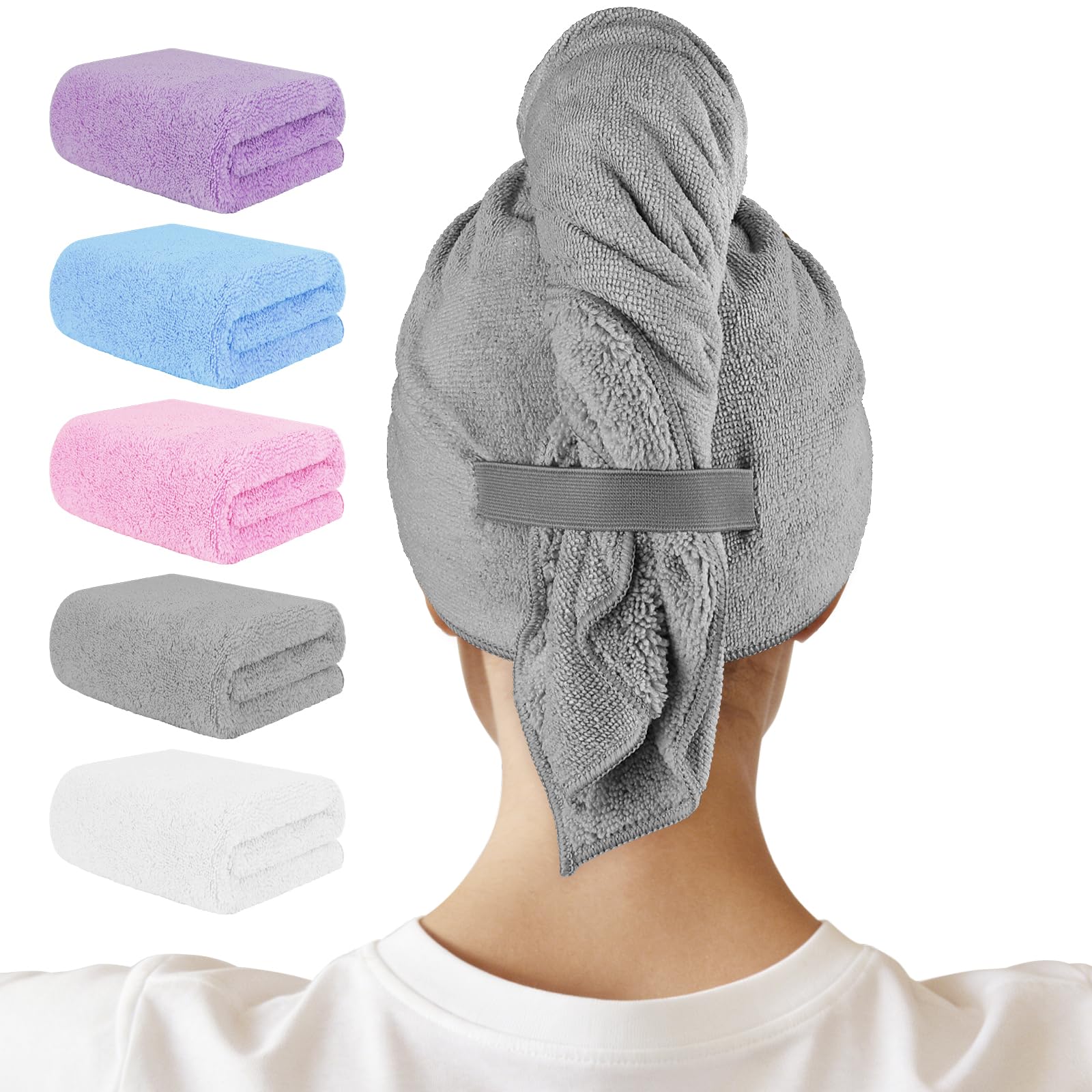 AIDEA Microfiber Hair Towel Wrap, 5 Pack Hair Turbans, Super Absorbent Quick Dry Hair Towel Wrap for All Hair Types Anti Frizz, Multicolor 26"×10"