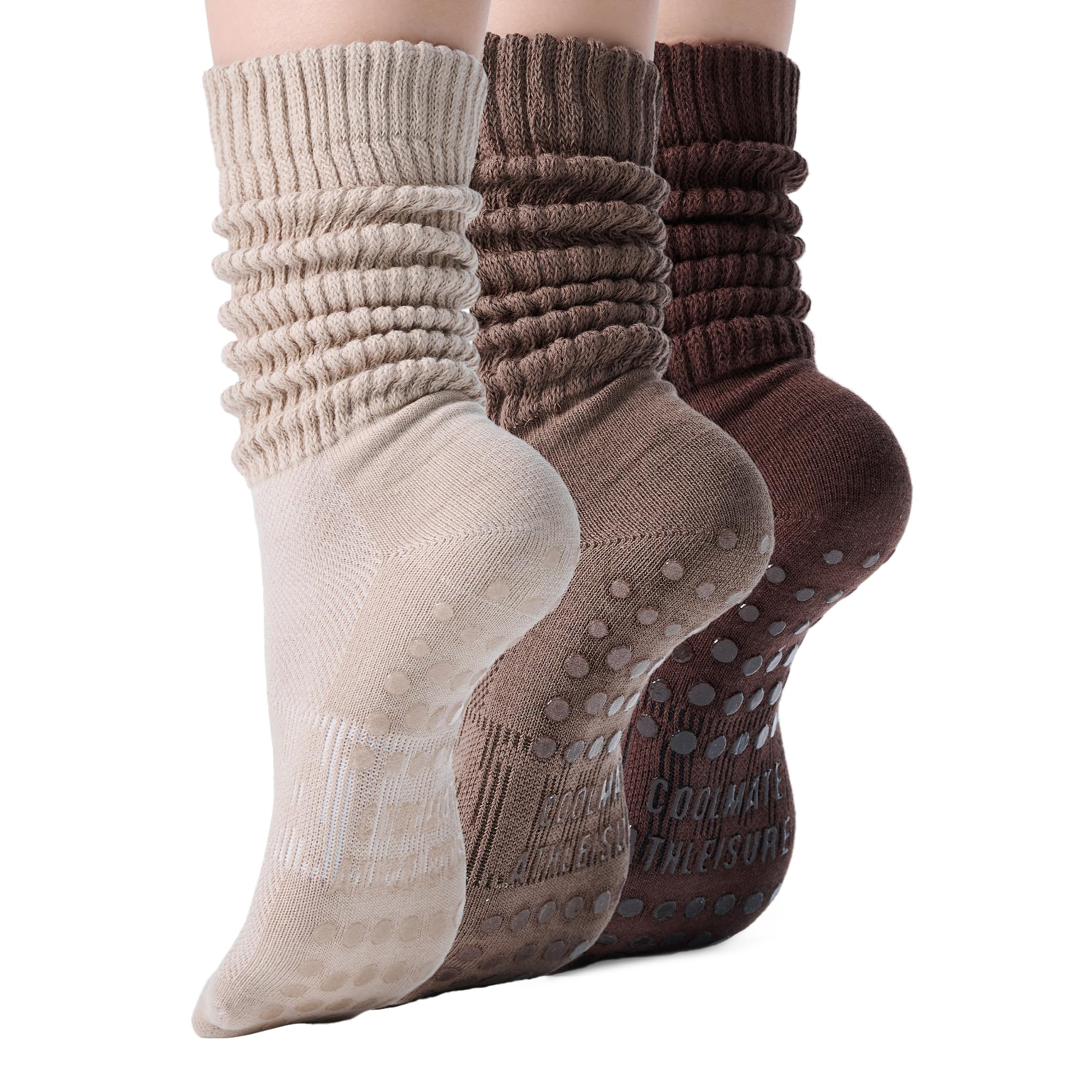 COOLMATE Pilates Socks with Grips for Women, Yoga Socks, Crew Non Slip Women for Barre, Pilates Gifts for Women